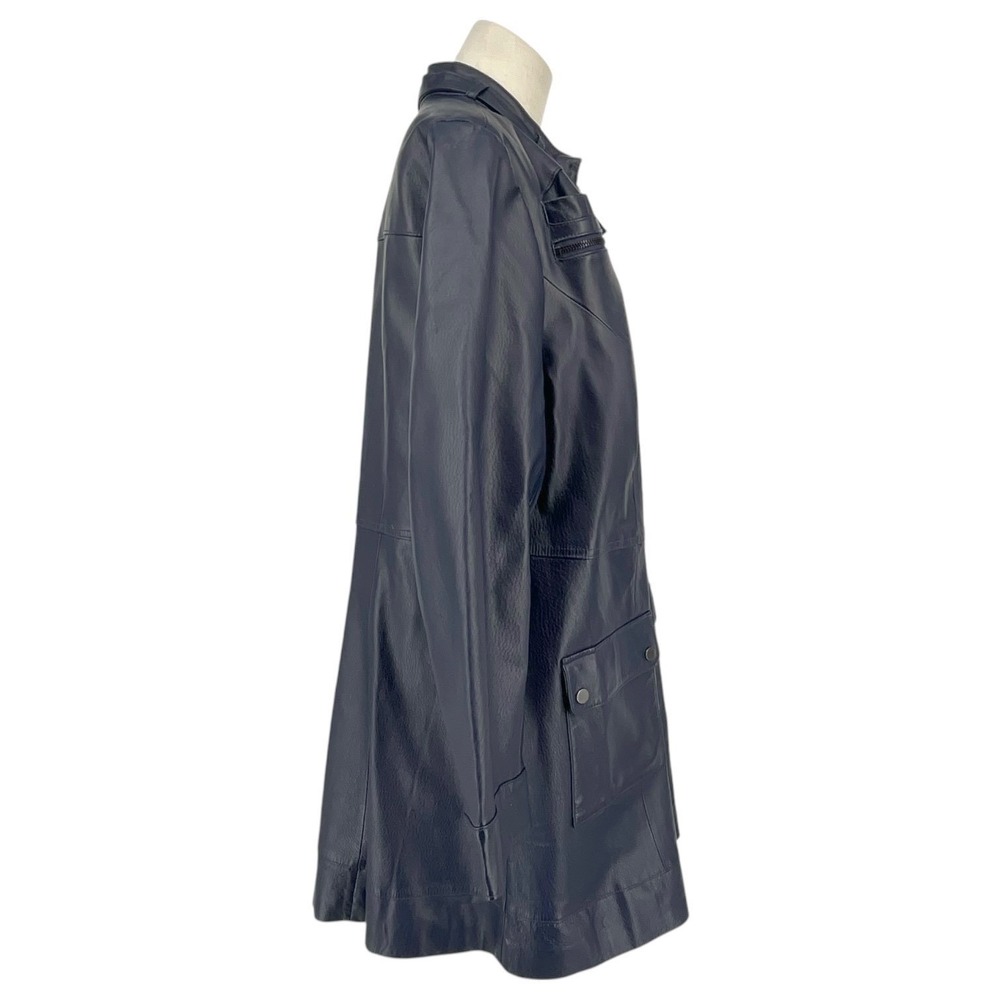 Jessica London Navy Blue Leather Car Coat Jacket Womens Sz‎ 16 Full Zip Buckle - Picture 6 of 9